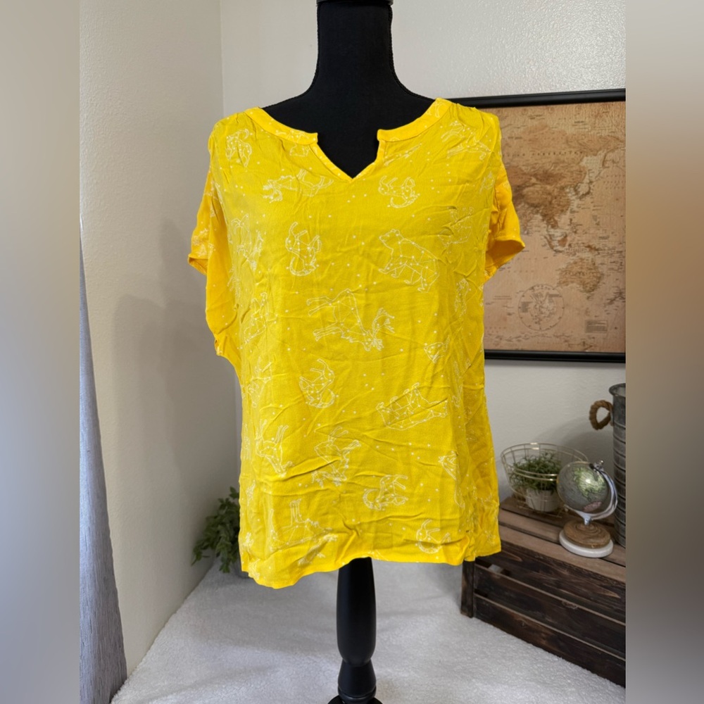 Style & Co yellow white v-neck blouse 1X